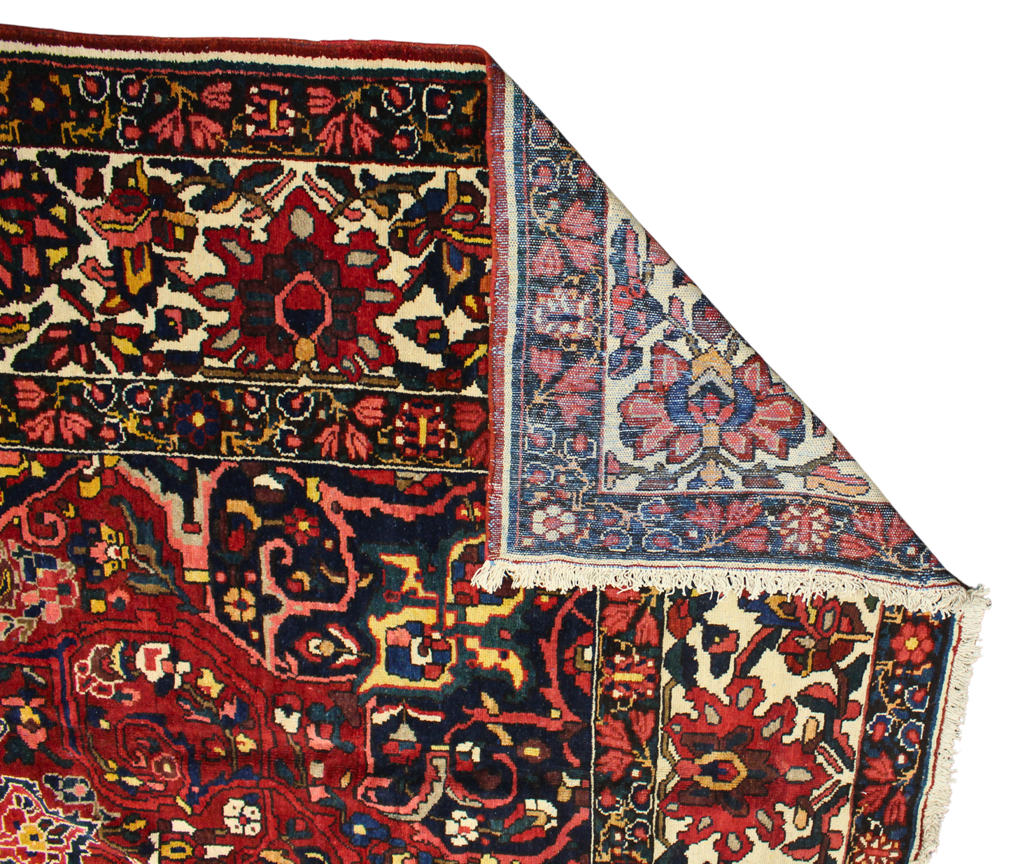 Commanding Presence - Antique Bakhtiari Rug in Crimson, Navy, and Ivory (10.6 × 13 ft) - 1716