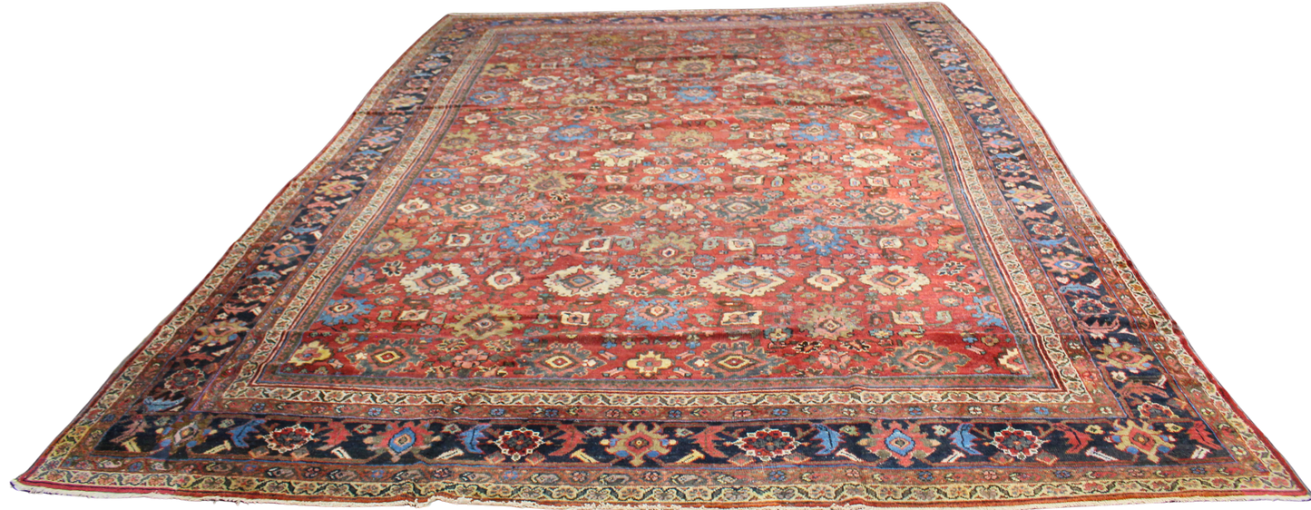 Worn Beauty, Regal Proportion - Antique Mahal Rug from Persia (10.4 × 13.5 ft) - 1694