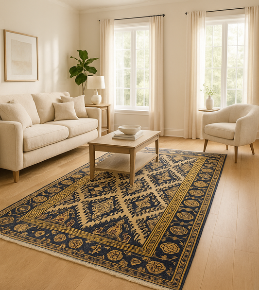 tribal geometric wool rug from Persia Malayer