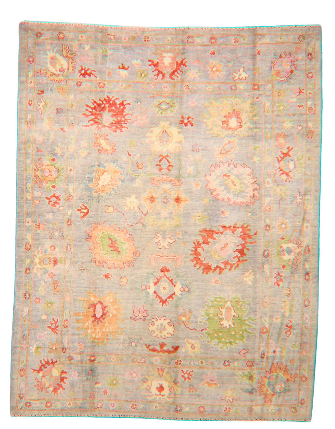 Sunlit Bloom - Soft Oushak Rug in Pastel Blue and Coral (7.8 × 9.9 ft) - 5