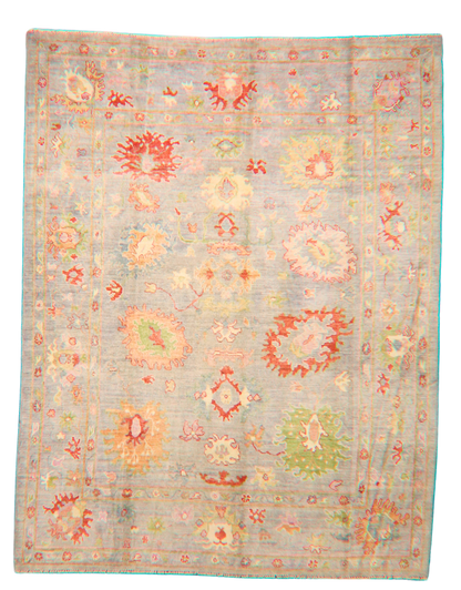 Sunlit Bloom - Soft Oushak Rug in Pastel Blue and Coral (7.8 × 9.9 ft) - 5