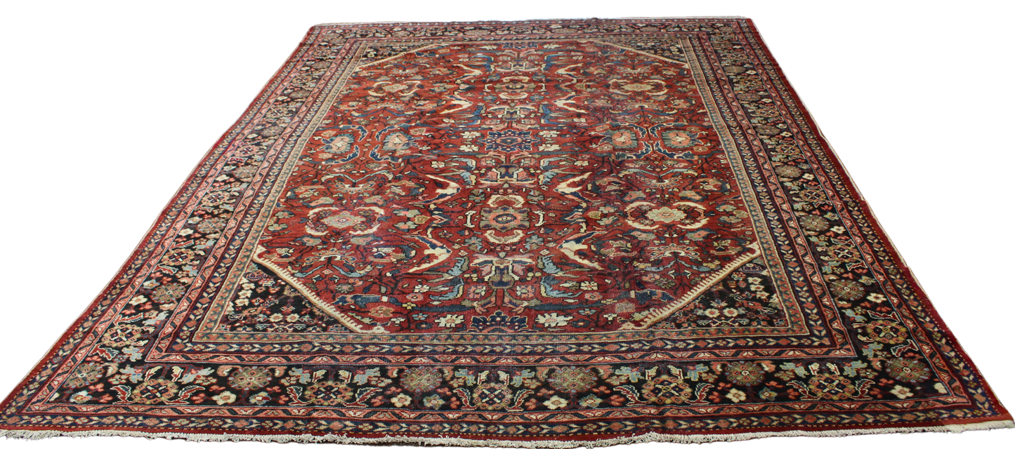 Majestic Geometry - Antique Mahal Rug from Persia (10.2 × 13.6 ft) - 1695
