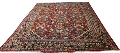 Majestic Geometry - Antique Mahal Rug from Persia (10.2 × 13.6 ft) - 1695