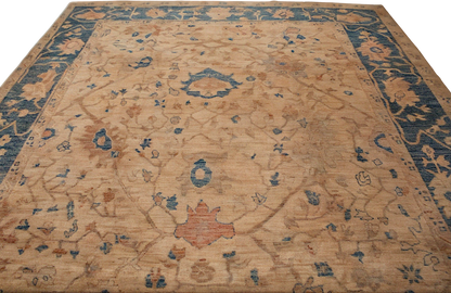 Sky Framed Elegance - Oushak Rug in Soft Ivory And Blue (10.2×13.4 ft) - 2762