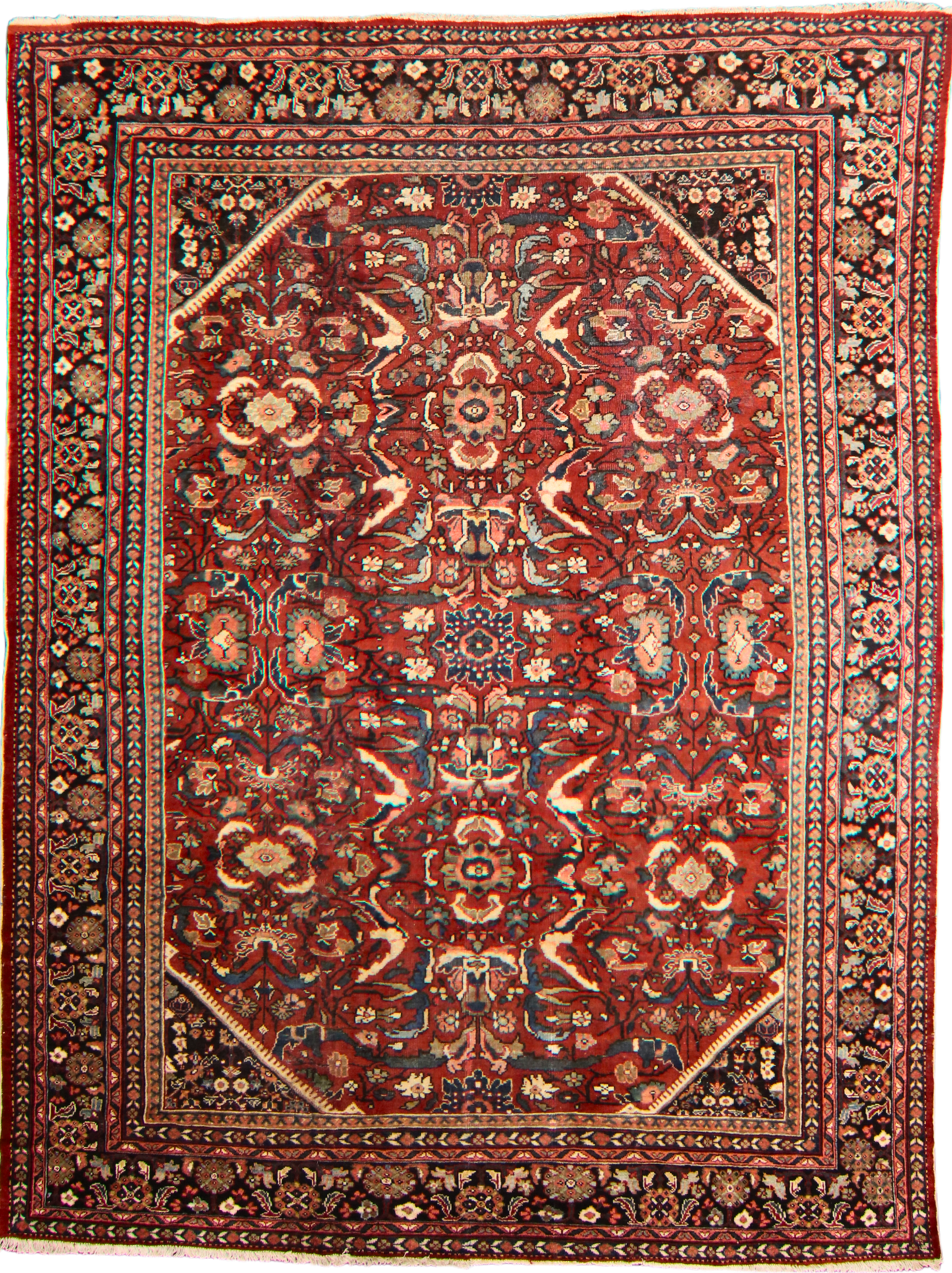 Majestic Geometry - Antique Mahal Rug from Persia (10.2 × 13.6 ft) - 1695