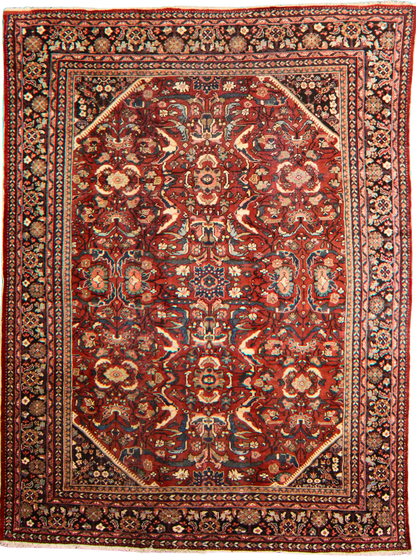 Majestic Geometry - Antique Mahal Rug from Persia (10.2 × 13.6 ft) - 1695