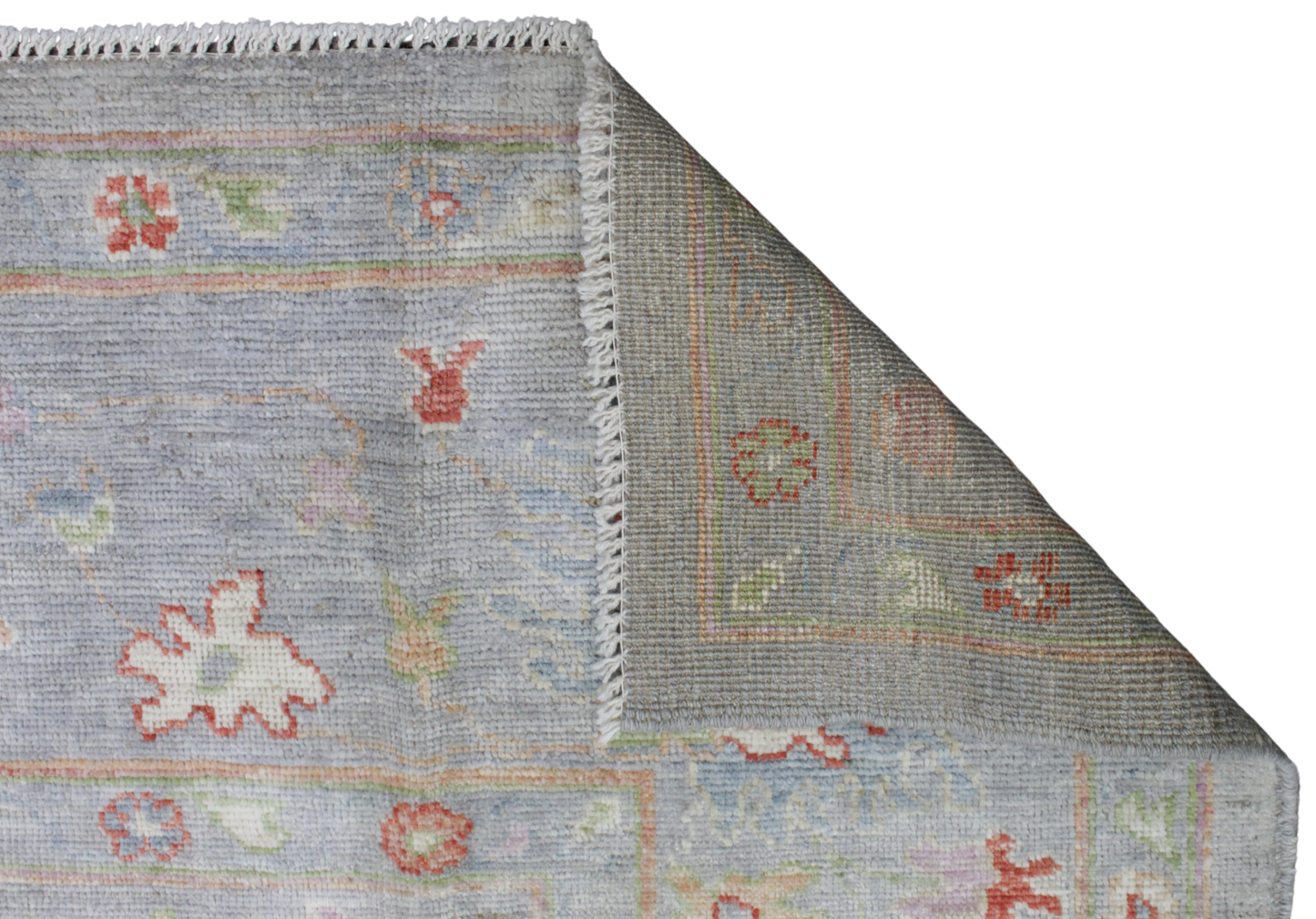 Sunlit Bloom - Soft Oushak Rug in Pastel Blue and Coral (7.8 × 9.9 ft) - 5