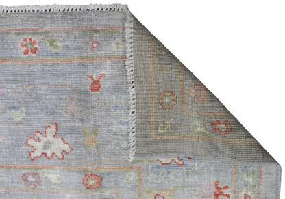 Sunlit Bloom - Soft Oushak Rug in Pastel Blue and Coral (7.8 × 9.9 ft) - 5