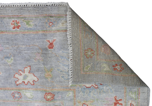 Sunlit Bloom - Soft Oushak Rug in Pastel Blue and Coral (7.8 × 9.9 ft) - 5
