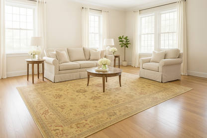 10x13 Oushak rug with scrolling palmette design

