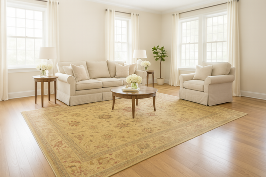 10x13 Oushak rug with scrolling palmette design


