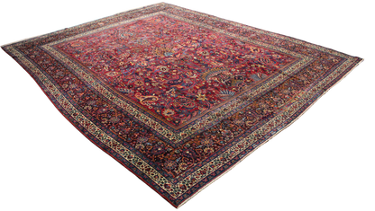 Regal Flourish - Antique Mashad Rug in Crimson and Sapphire (10.9 × 13.3 ft) - 1721