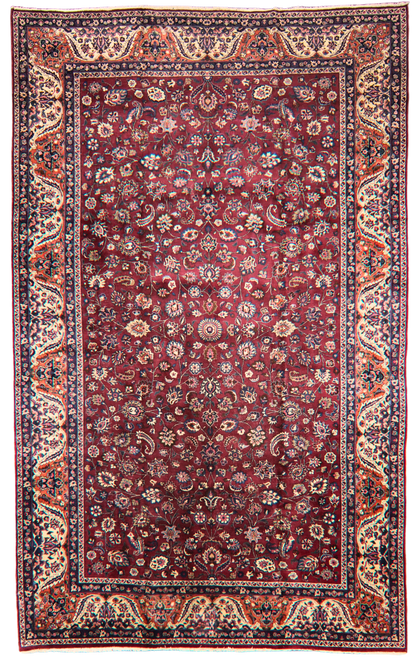Classic Grandeur in Deep Ruby - Antique Mashad Rug (9.9 × 15.8 ft) - 1655
