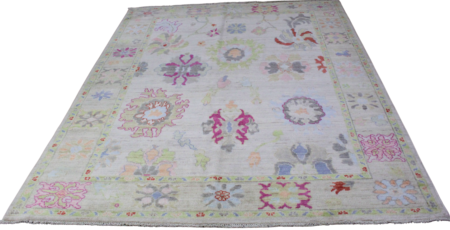 Garden Whimsy - Oushak Afghan Rug (6.3 × 8.8 ft) - 1003