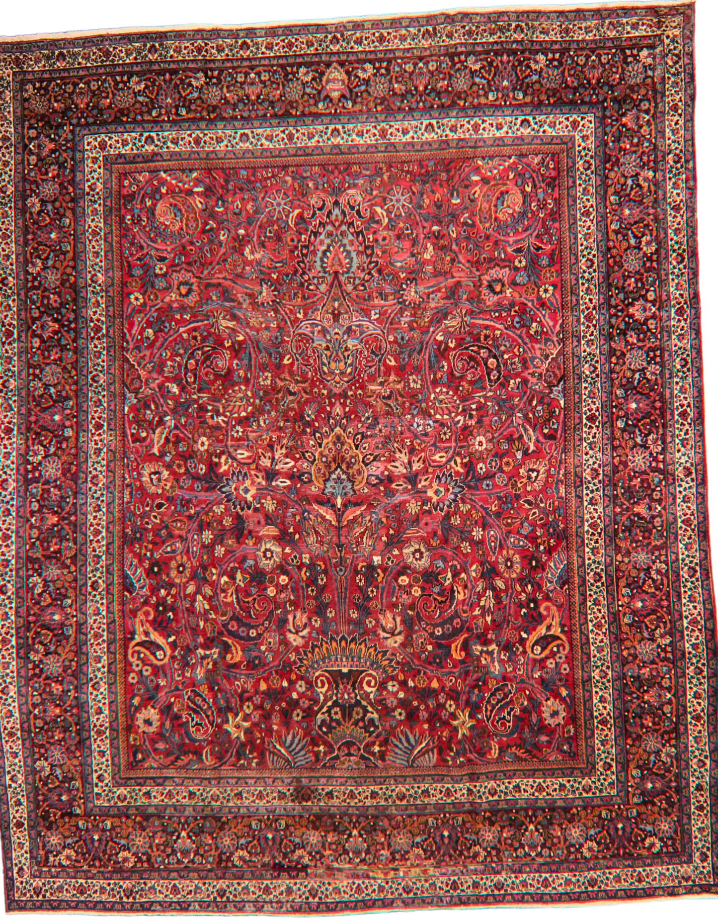 Regal Flourish - Antique Mashad Rug in Crimson and Sapphire (10.9 × 13.3 ft) - 1721