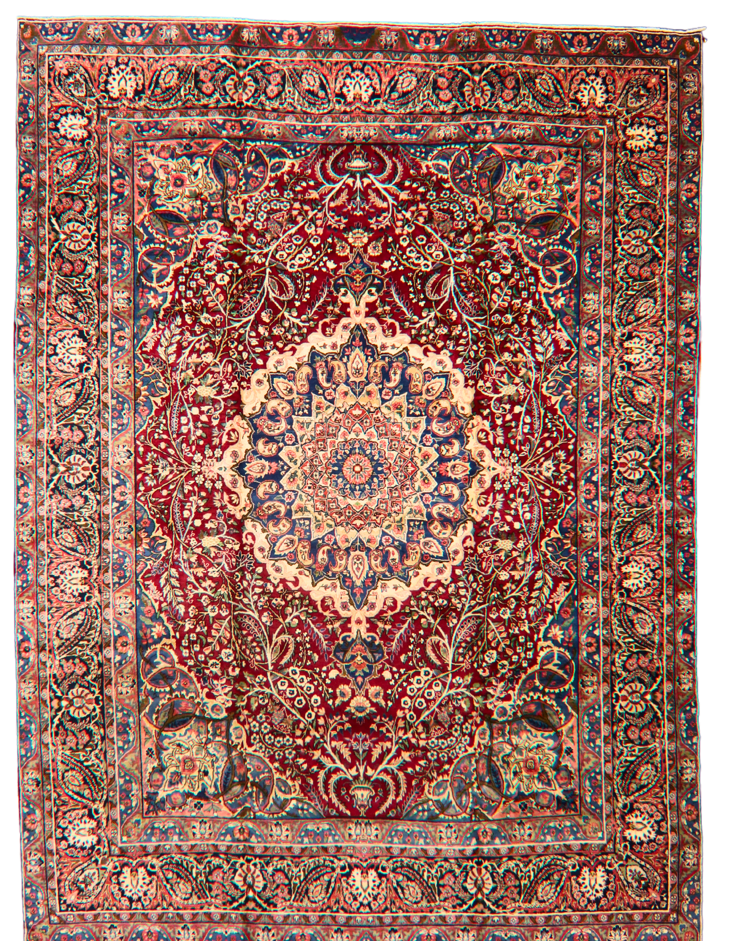 Regal Flourish in Crimson &amp; Cream - Antique Yazd Rug (9.8 × 13.2 ft) - 1676