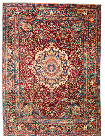 Regal Flourish in Crimson &amp; Cream - Antique Yazd Rug (9.8 × 13.2 ft) - 1676