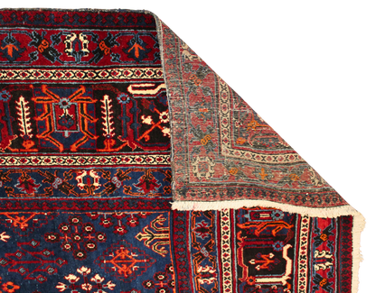 Bold Geometry, Enduring Craft - Antique Joshegan Rug in Crimson &amp; Navy (10.2 × 14 ft) - 1706