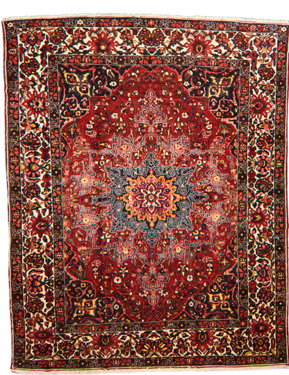 Commanding Presence - Antique Bakhtiari Rug in Crimson, Navy, and Ivory (10.6 × 13 ft) - 1716
