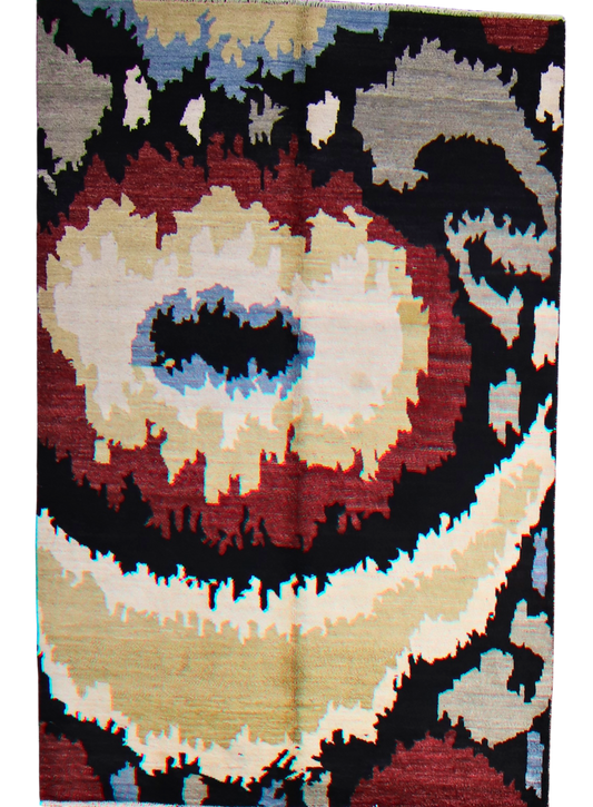 Bold Vision - Hand-Knotted Ikat Rug from Afghanistan (6.6 × 8.3 ft) - 8