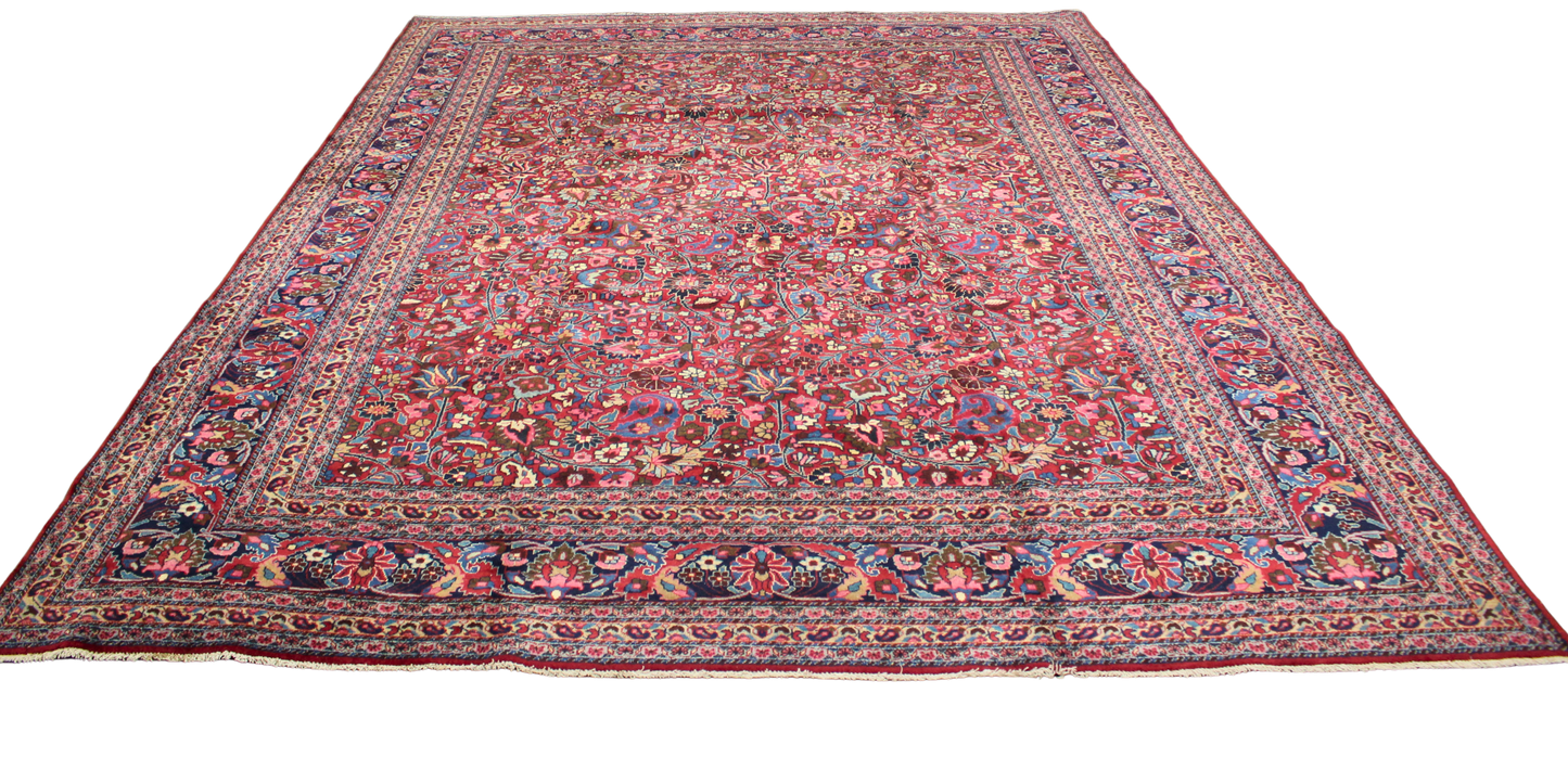 Bold Grandeur in a Classic Medallion - Antique Persian Mashad Rug (9.11 × 13.8 ft) - 1696