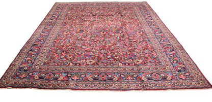 Bold Grandeur in a Classic Medallion - Antique Persian Mashad Rug (9.11 × 13.8 ft) - 1696