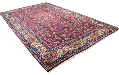 Classic Grandeur in Deep Ruby - Antique Mashad Rug (9.9 × 15.8 ft) - 1655