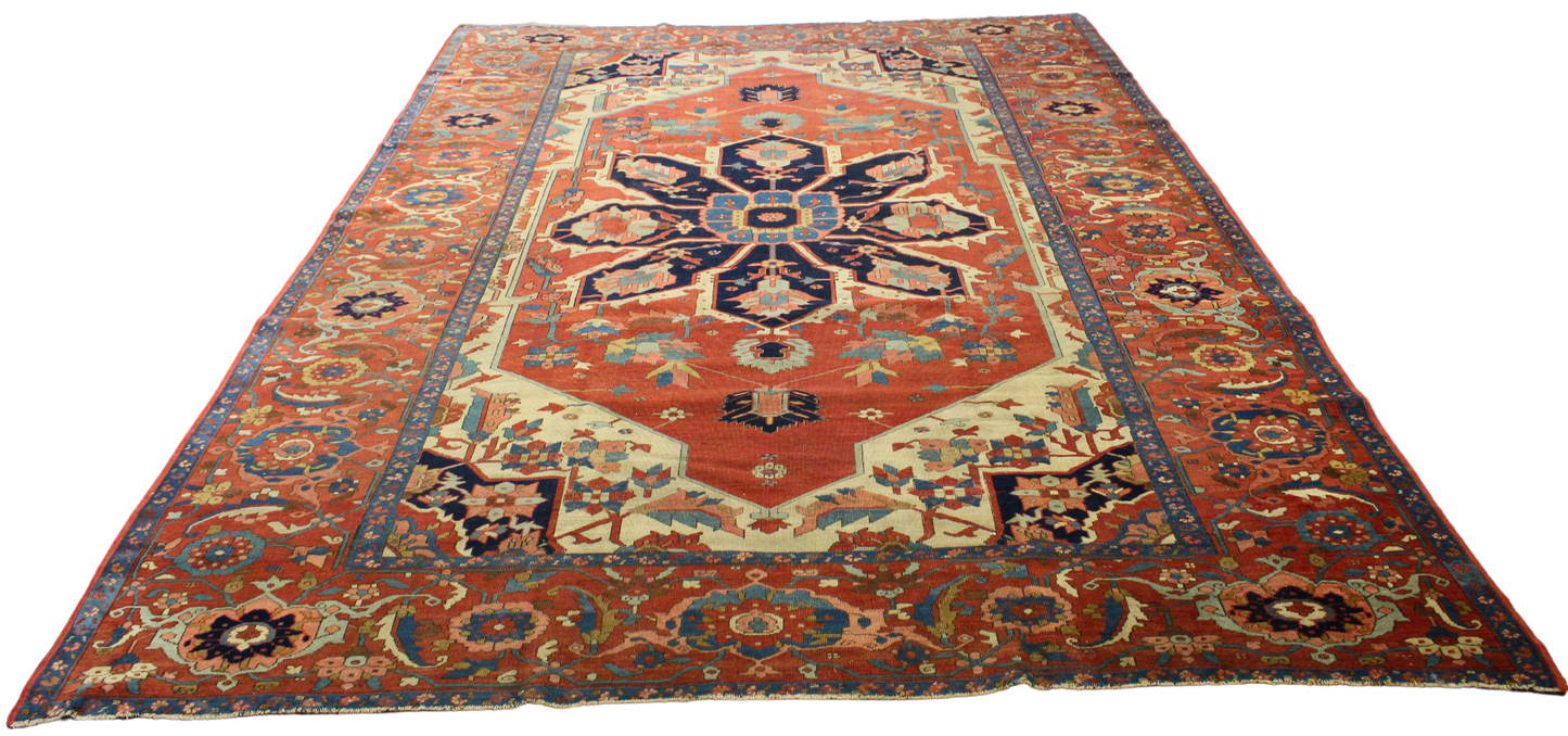 Majestic Geometry — Antique Serapi Rug from Persia (9.1 × 12.7 ft) - 2953