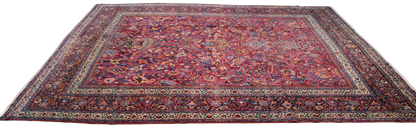 Regal Flourish - Antique Mashad Rug in Crimson and Sapphire (10.9 × 13.3 ft) - 1721