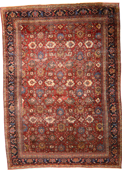 Worn Beauty, Regal Proportion - Antique Mahal Rug from Persia (10.4 × 13.5 ft) - 1694