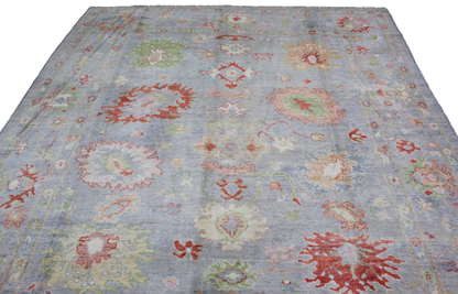 Sunlit Bloom - Soft Oushak Rug in Pastel Blue and Coral (7.8 × 9.9 ft) - 5