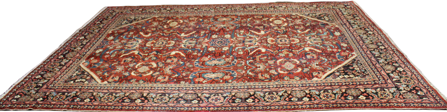 Majestic Geometry - Antique Mahal Rug from Persia (10.2 × 13.6 ft) - 1695