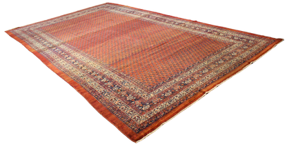 Enduring Elegance - Antique Persian Mir Rug in Brick and Navy (10.4 × 16.3 ft) - 1700
