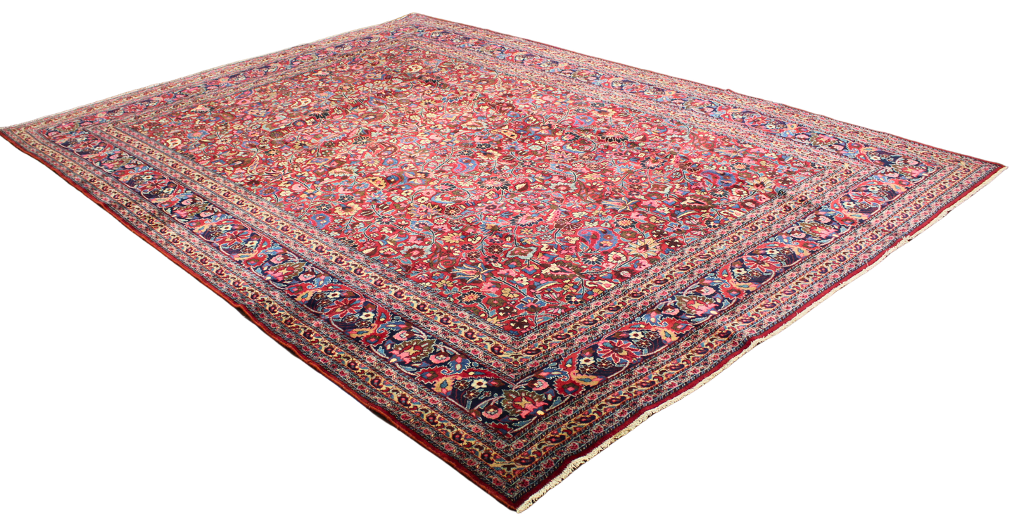 Bold Grandeur in a Classic Medallion - Antique Persian Mashad Rug (9.11 × 13.8 ft) - 1696