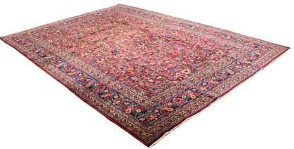Bold Grandeur in a Classic Medallion - Antique Persian Mashad Rug (9.11 × 13.8 ft) - 1696