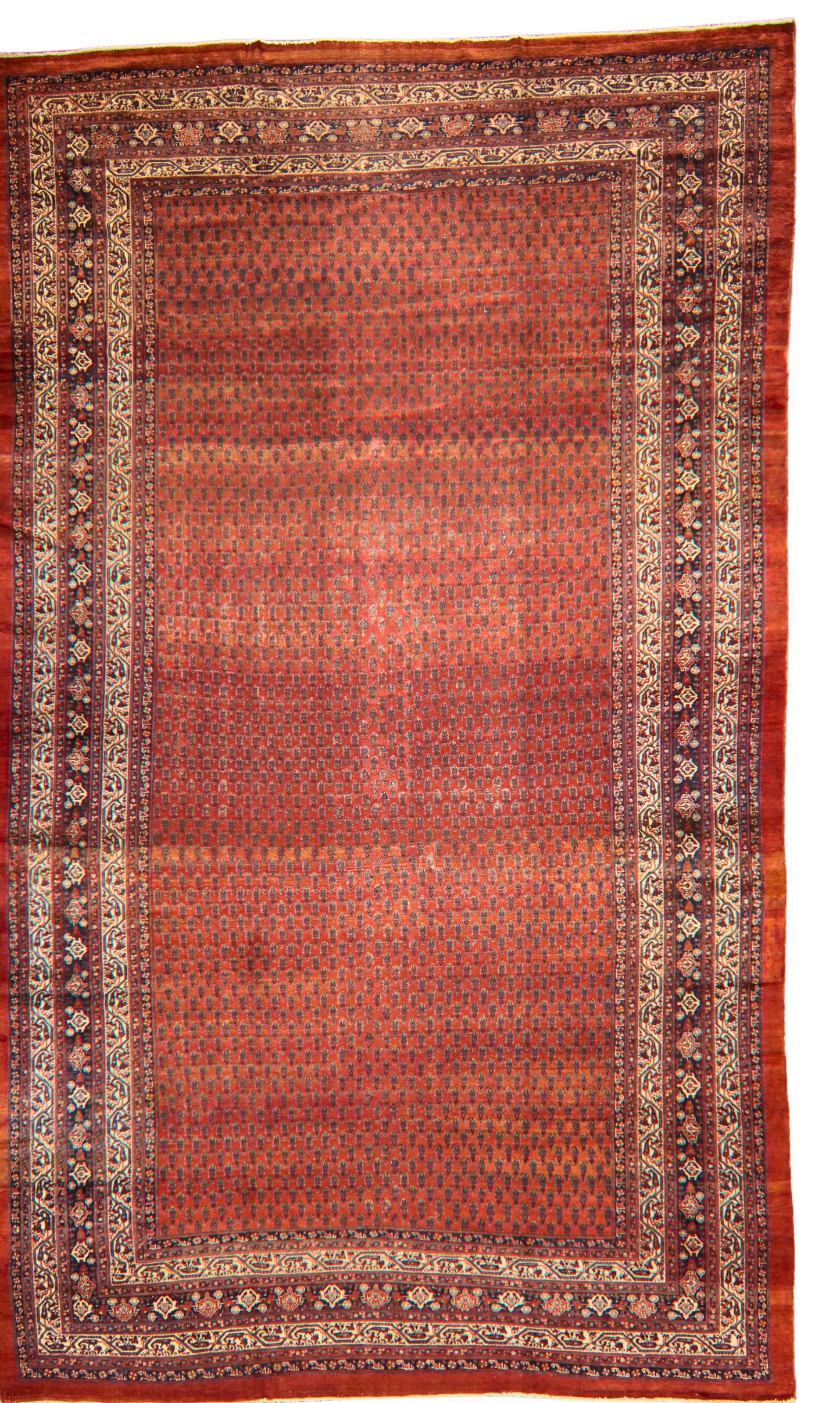 Enduring Elegance - Antique Persian Mir Rug in Brick and Navy (10.4 × 16.3 ft) - 1700