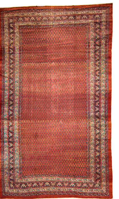 Enduring Elegance - Antique Persian Mir Rug in Brick and Navy (10.4 × 16.3 ft) - 1700