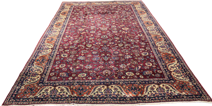 Classic Grandeur in Deep Ruby - Antique Mashad Rug (9.9 × 15.8 ft) - 1655