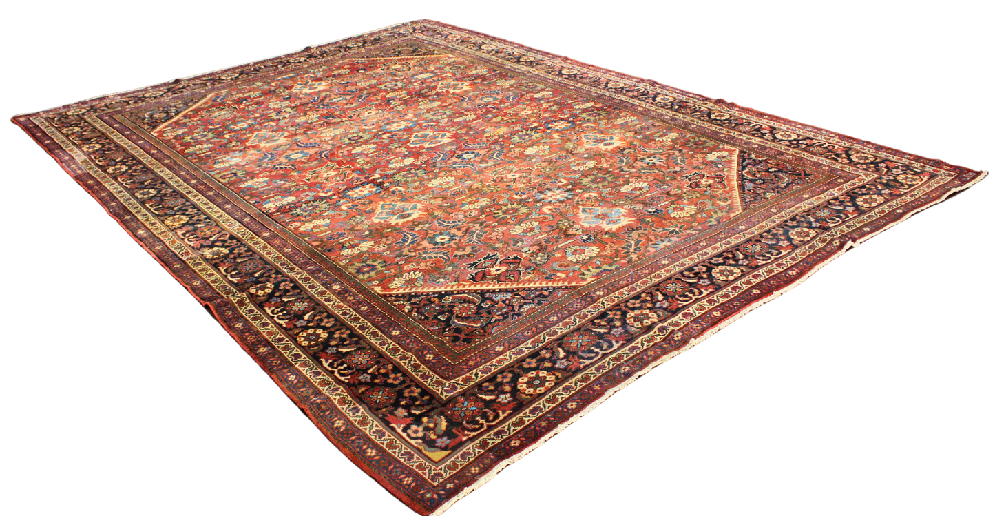 Floral Abundance with Village Charm - Antique Mahal Rug from Persia (10.6 × 13.8 ft) - 1732
