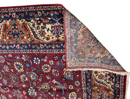 Classic Grandeur in Deep Ruby - Antique Mashad Rug (9.9 × 15.8 ft) - 1655