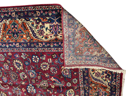 Classic Grandeur in Deep Ruby - Antique Mashad Rug (9.9 × 15.8 ft) - 1655