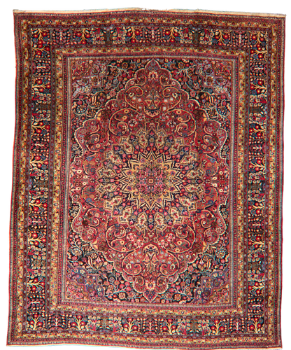 Regal Grandeur - Antique Mashad Rug with Floral Medallion (10.5 × 13 ft) - 1711