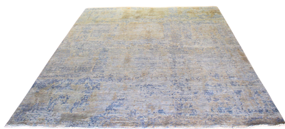Soft Contrast - Modern Textured Rug in Faded Gold &amp; Mist Blue (7.11 × 10.3 ft) - 2956