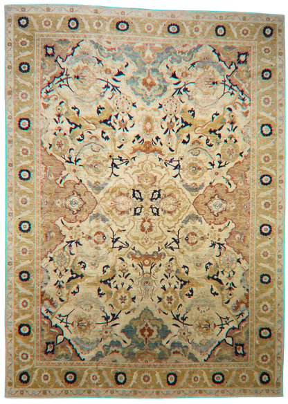 Ornate Harmony - Tabriz Afghan Rug in Gold and Charcoal (9.11×13.9 ft) - 2768