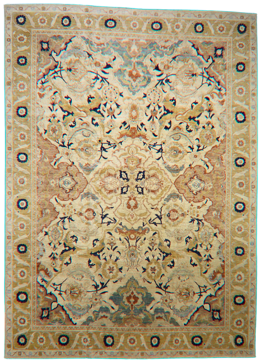 Ornate Harmony - Tabriz Afghan Rug in Gold and Charcoal (9.11×13.9 ft) - 2768