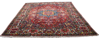 Commanding Presence - Antique Bakhtiari Rug in Crimson, Navy, and Ivory (10.6 × 13 ft) - 1716