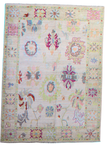 Garden Whimsy - Oushak Afghan Rug (6.3 × 8.8 ft) - 1003