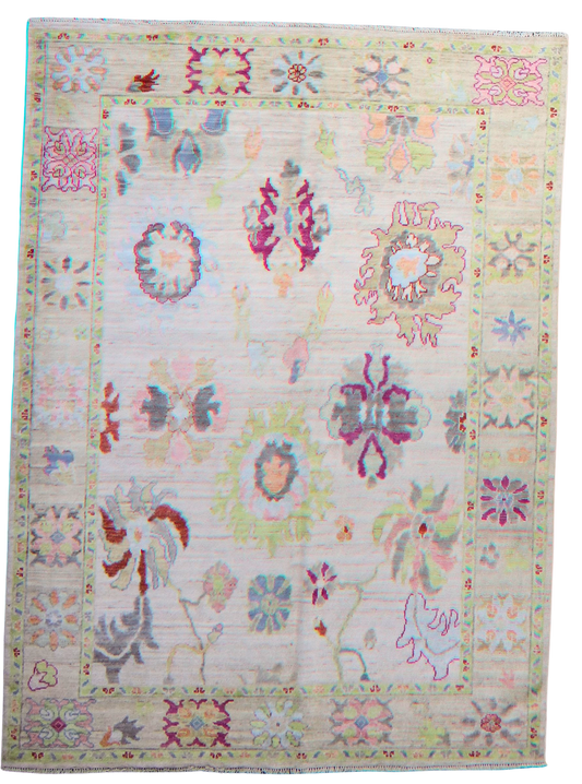 Garden Whimsy - Oushak Afghan Rug (6.3 × 8.8 ft) - 1003