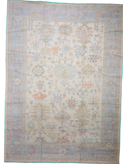 Whispers of Anatolia - Oushak Afghan Rug in Washed Neutrals (10.2 × 13.10 ft) - 2769