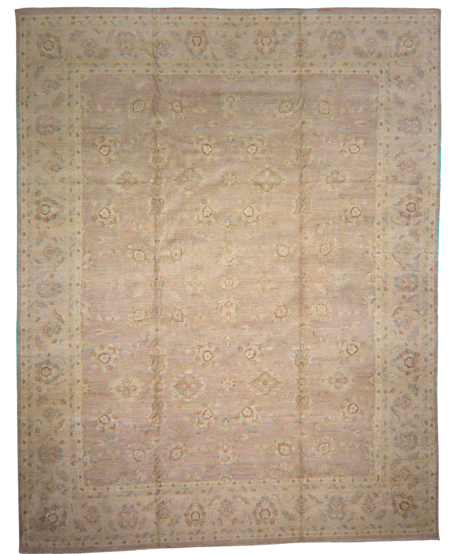 Afghan floral Oushak rug in ivory and cream